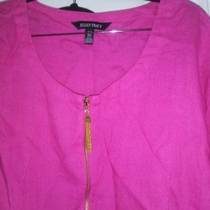 Ellen Tracy 3X Linen  Hot Pink Tunic with gold tassle zipper